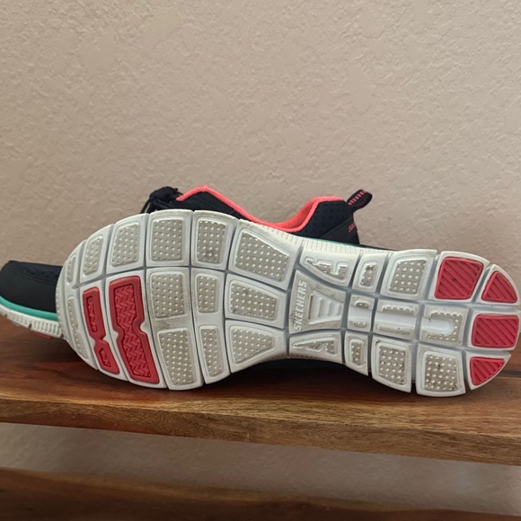 Skechers Women's Flex Sole Navy and Coral Athletic Shoes - Picture 2 of 4